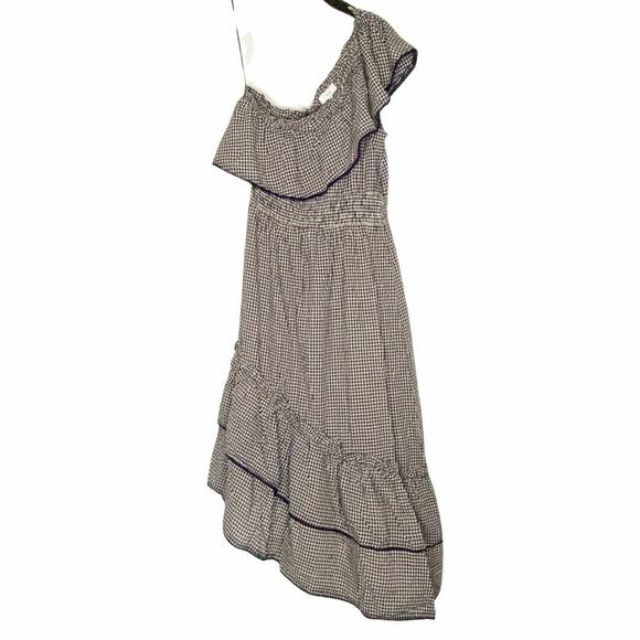 NSR Blue Gingham One Shoulder Dress Angled Ruffle Hem Women's Size Medium - Picture 5 of 8